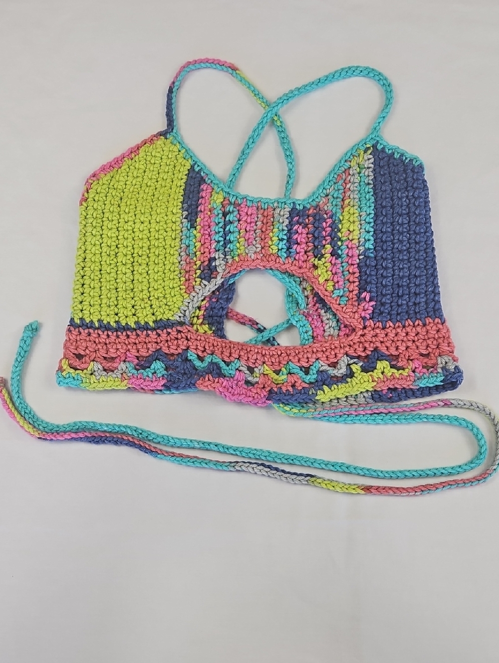 Handmade Multicolor Crochet Crop Top - Strappy Summer Bralette